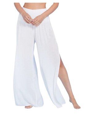 Shade & Shore Women's White Swim Cover Up Wide-Leg Pants 1X  Lightweight Elastic